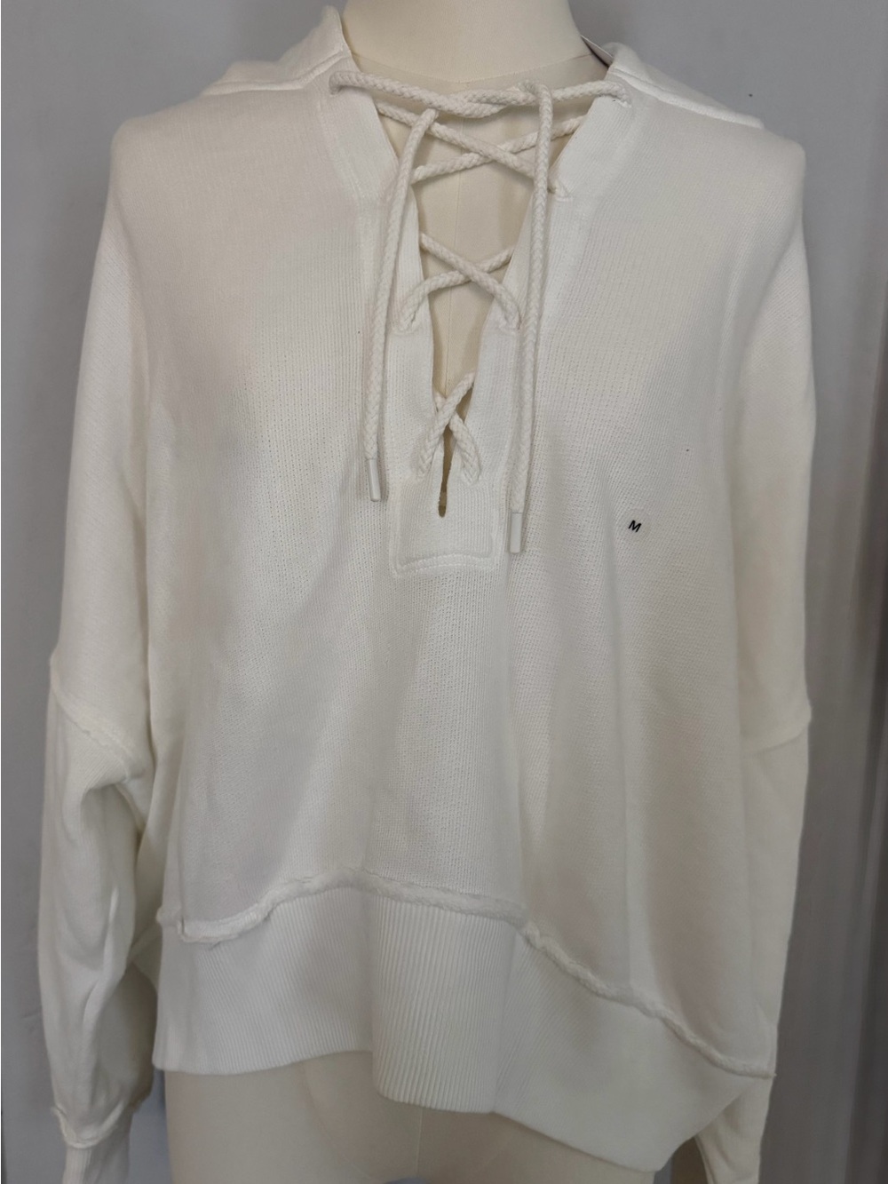 Aerie Cream Ribbed Lace-Up Top